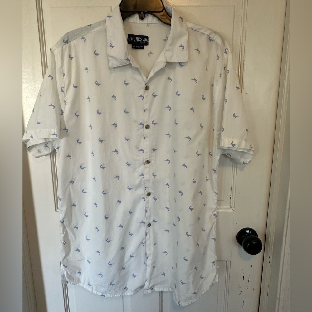 Trunks Surf & Swim‎ Co. Tropical Short Sleeve Shirt Size XLarge Blue Dolphins